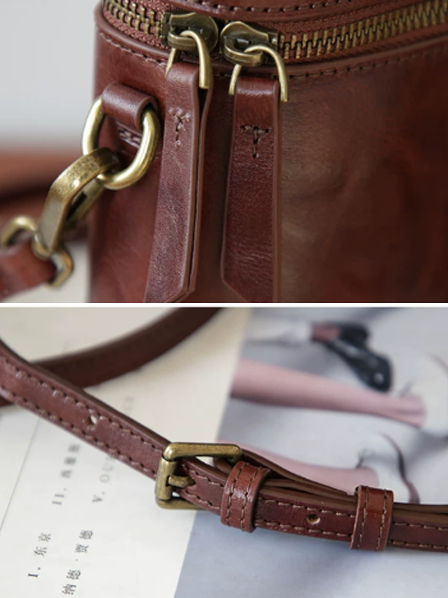 Vintage Leather Bucket Phone Bag