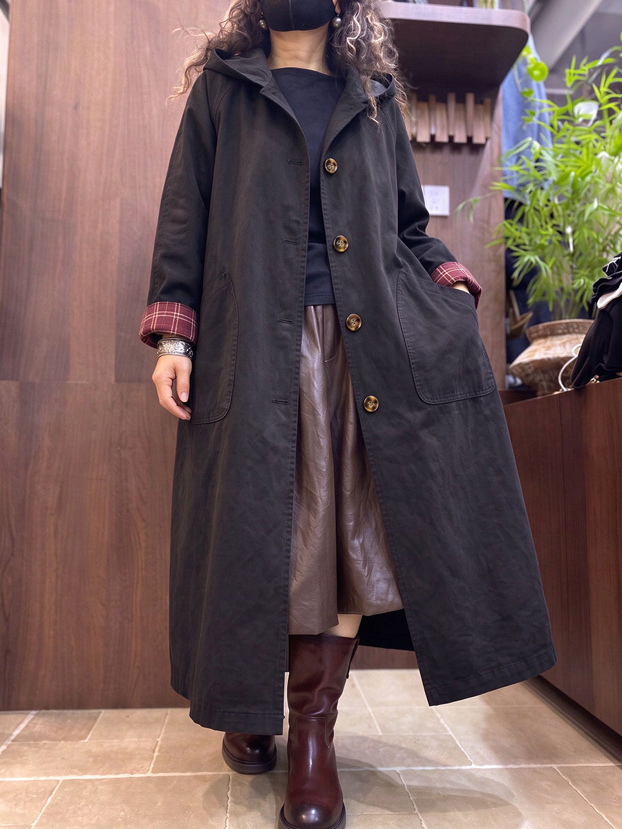 Plus Size Women Autumn Artistic 100% Cotton Hooded Coat