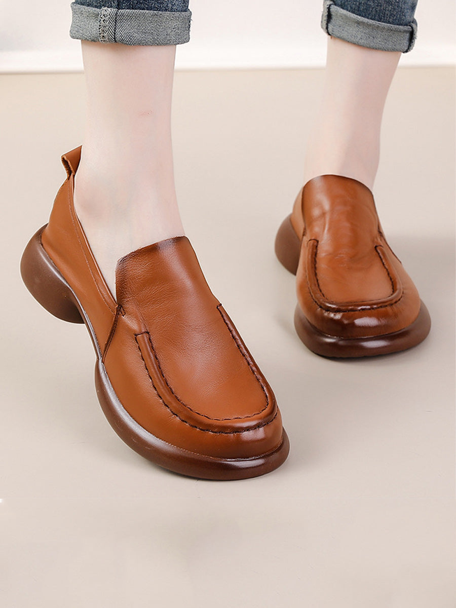 Women Autumn Elegant Genuine Leather Mid Heel Shoes