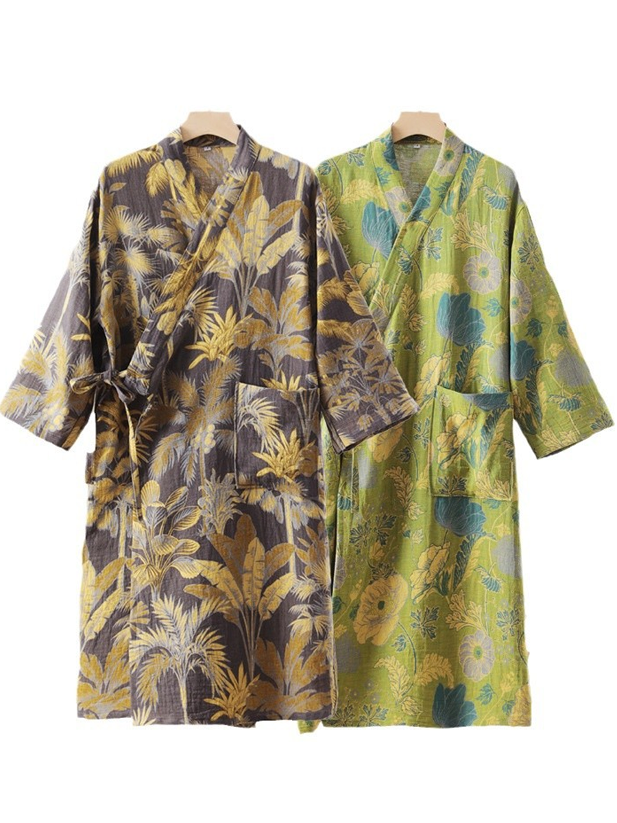 Vintage Floral 100% Cotton Double-Layer Gauze Robe