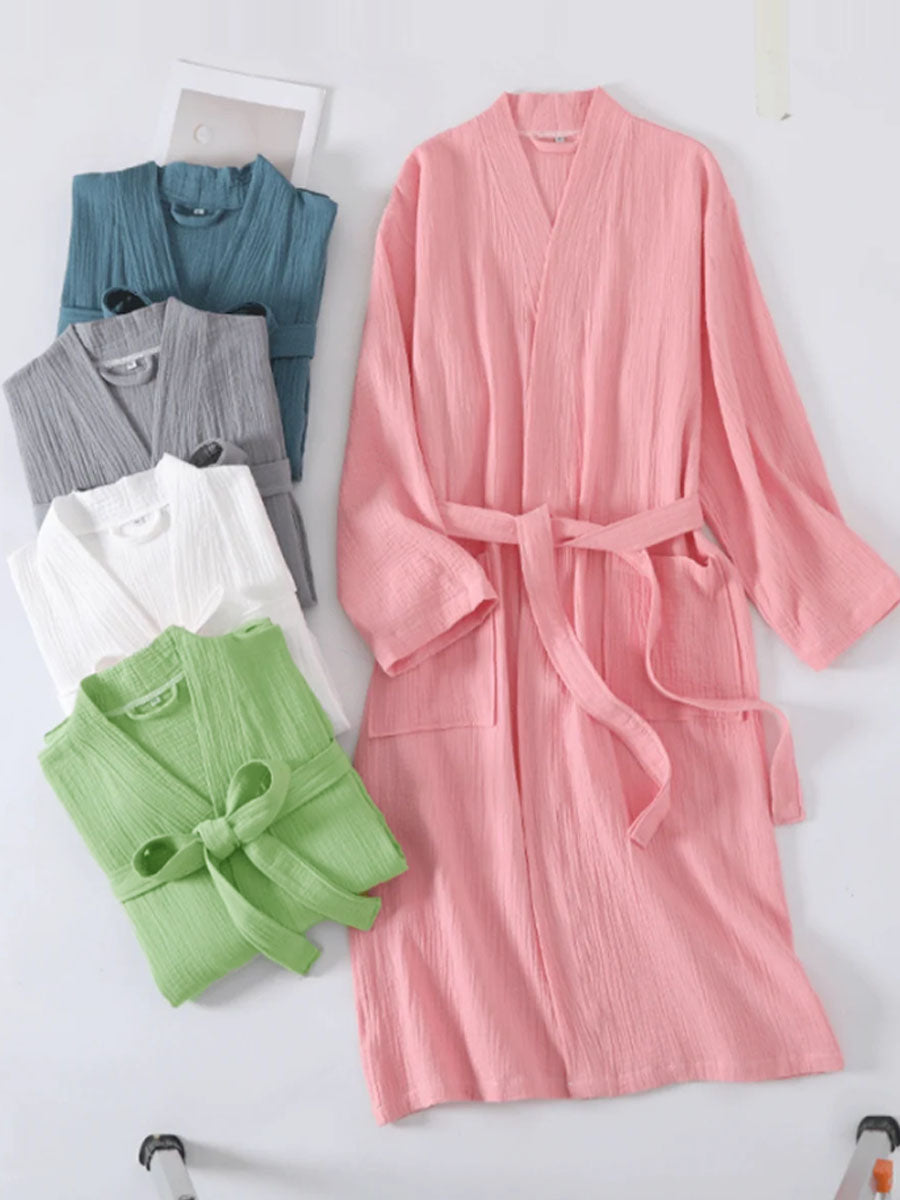Cotton Double-Layer Crinkle Gauze Robe