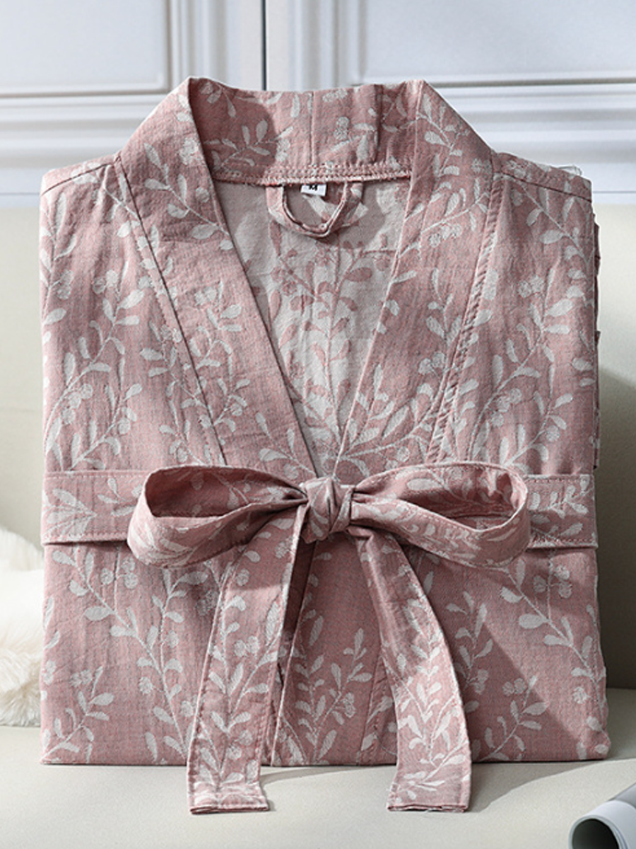 Retro Floral Single-Layer Gauze Jacquard Robe