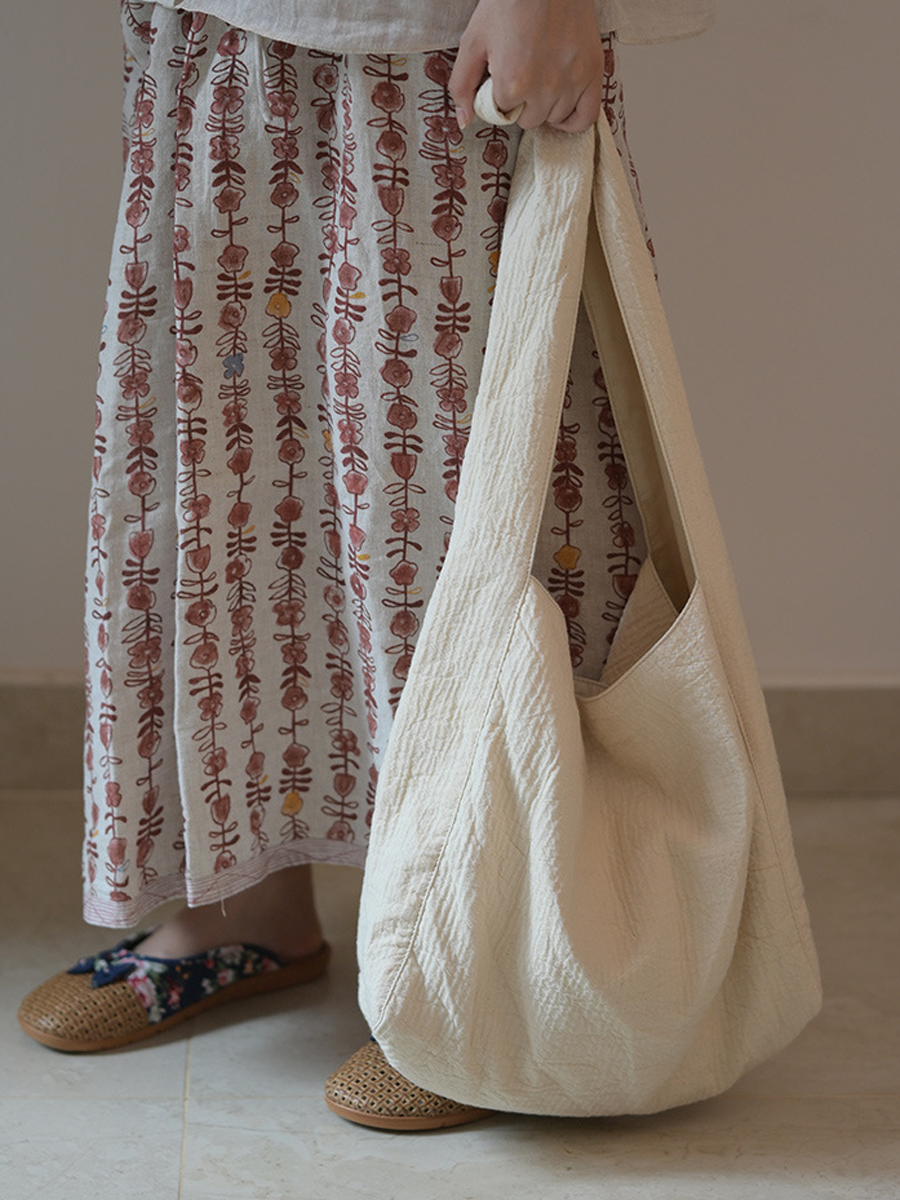 Artistic Crinkled Cotton Large Capacity Shoulder Bag