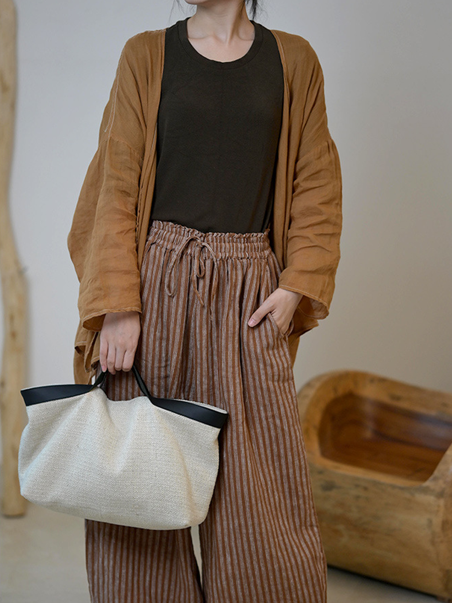 Artistic Cotton-Linen Large Capacity Tote/ Crossbody Bag