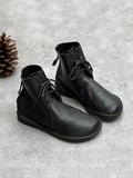 Women Winter Vintage Genuine Leather Drawstring Ankle Boots