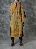 Plus Size Women Autumn Ethnic Tribal Print O-Neck Loose Cotton Dress