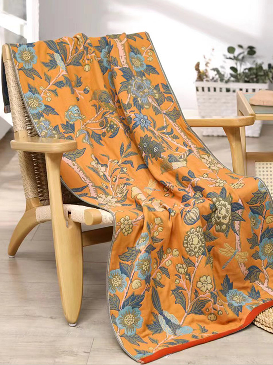 Deep Green Garden Jacquard Cotton Gauze Large Bath Towel
