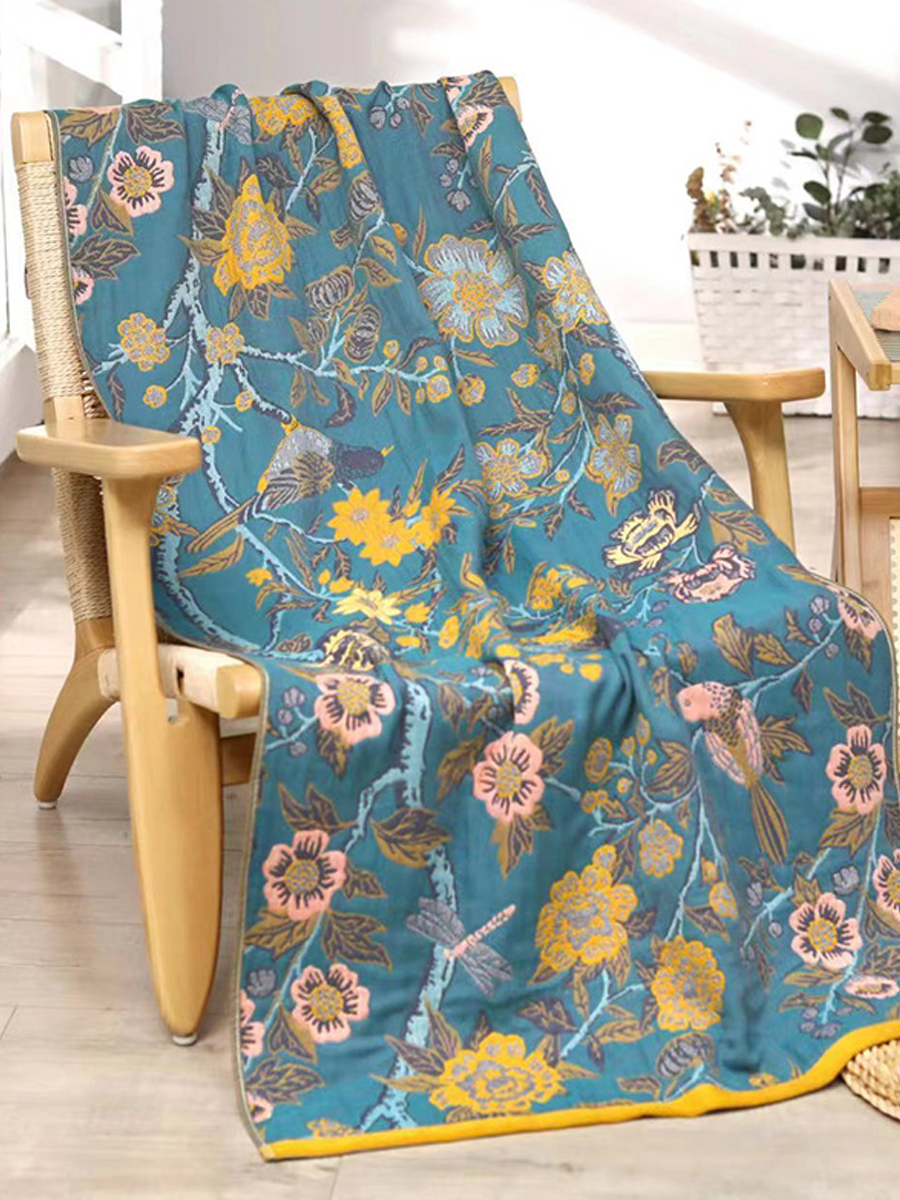Deep Green Garden Jacquard Cotton Gauze Large Bath Towel