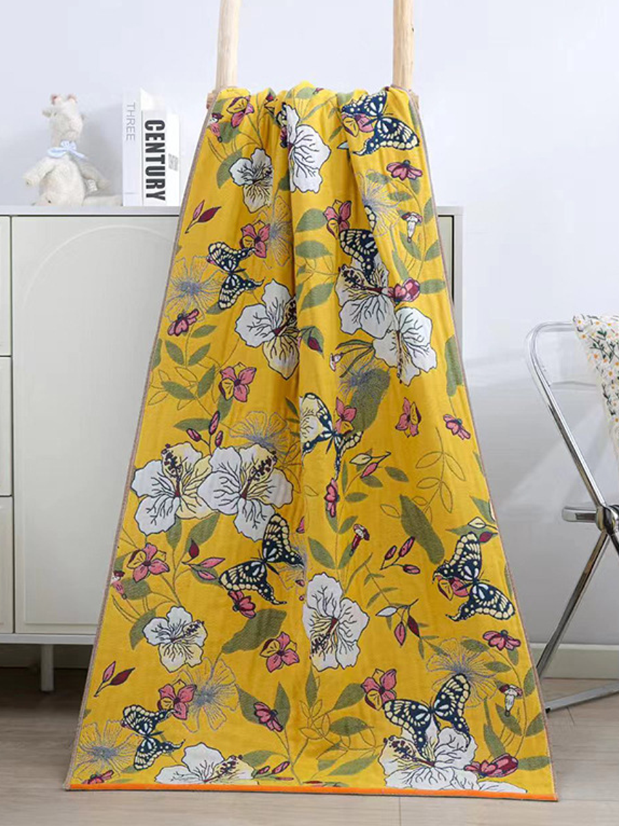 Deep Green Garden Jacquard Cotton Gauze Large Bath Towel