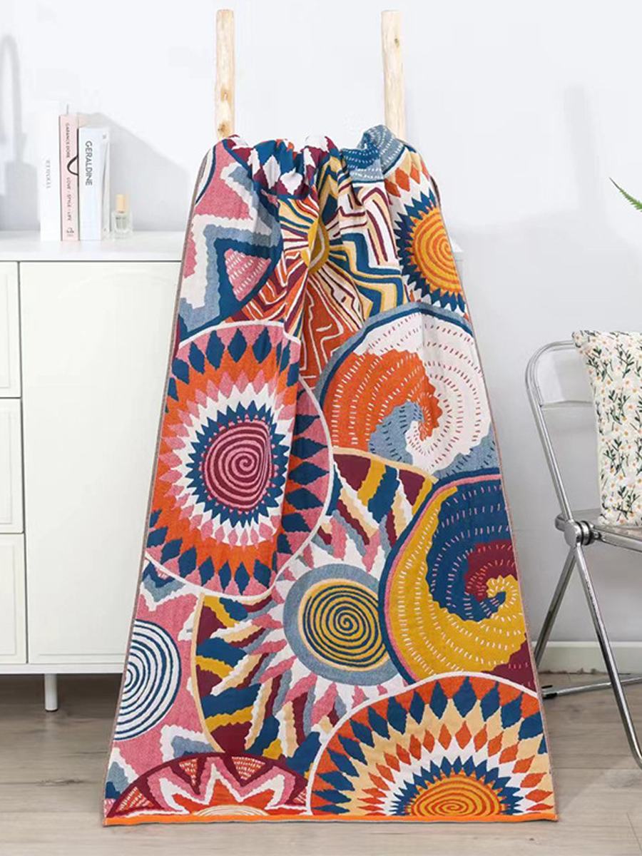 Deep Green Garden Jacquard Cotton Gauze Large Bath Towel