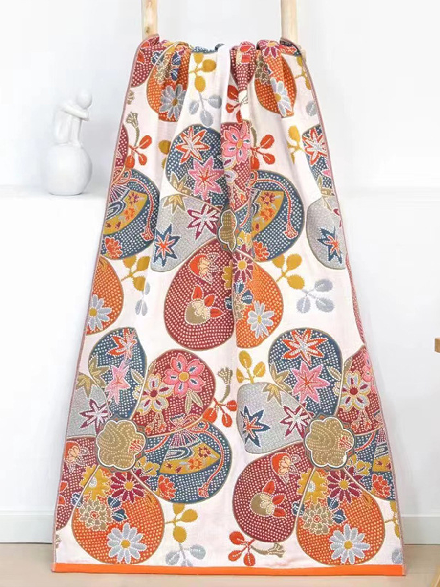 Deep Green Garden Jacquard Cotton Gauze Large Bath Towel