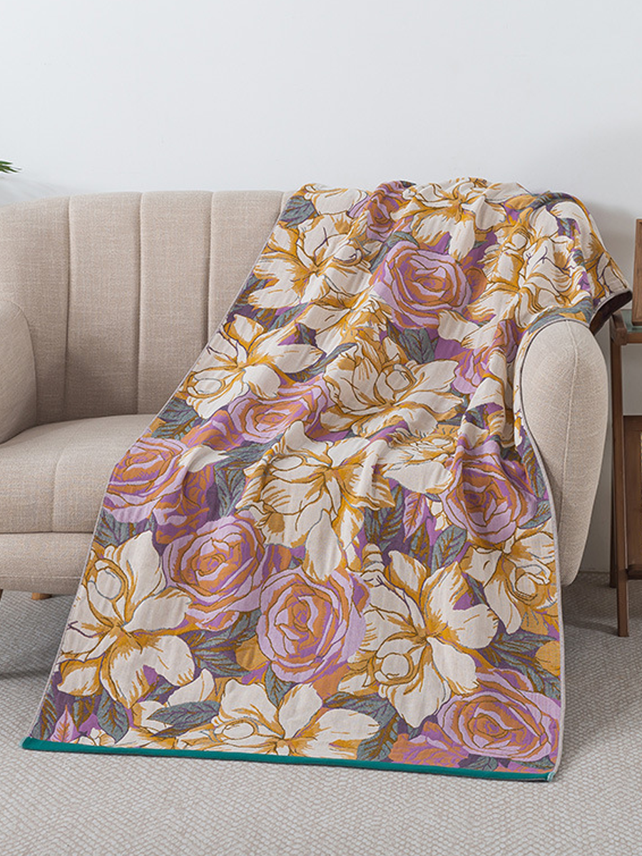 Purple Roses Jacquard Cotton Gauze Bath Towel