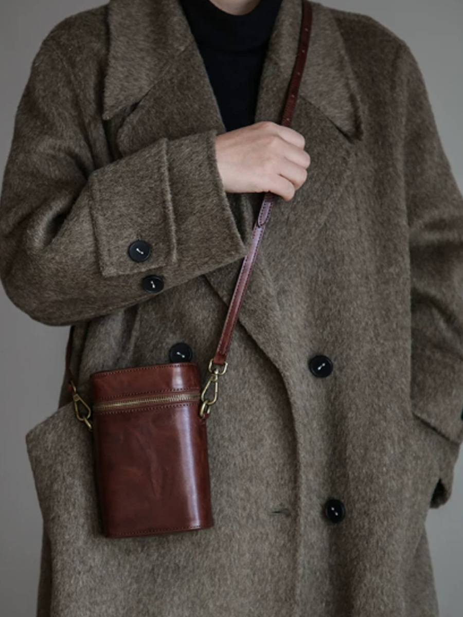 Vintage Leather Bucket Phone Bag