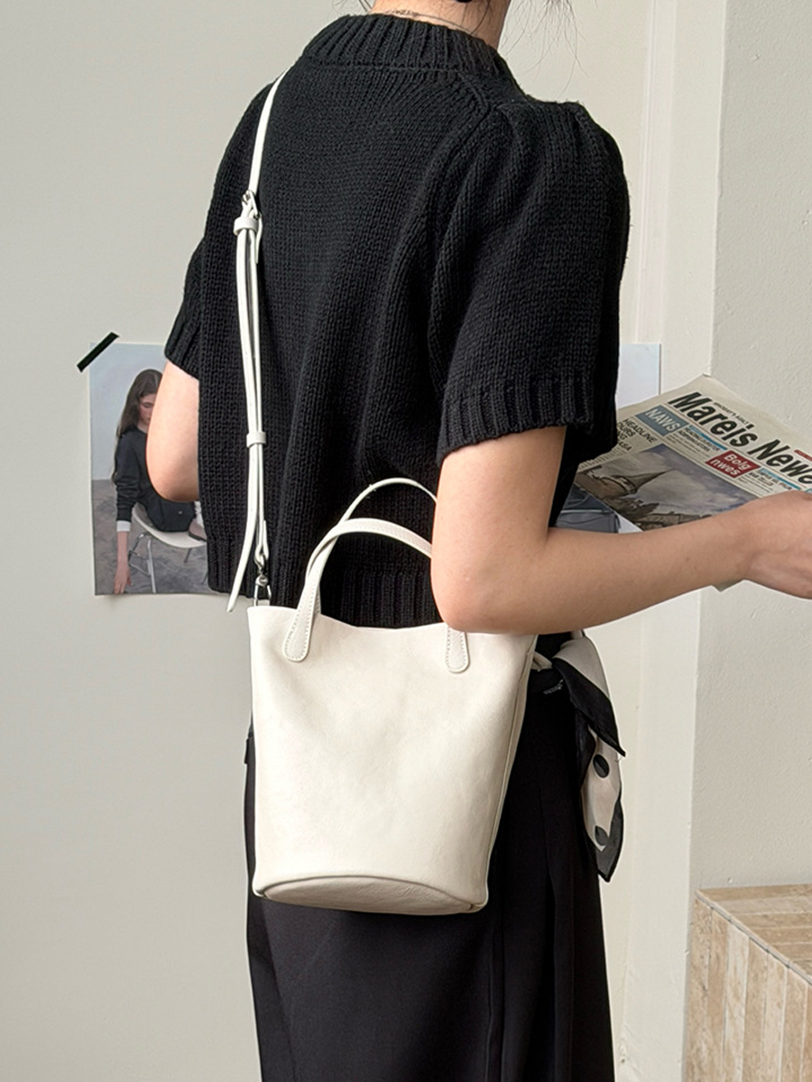 Vintage Top-Grain Leather Bucket Crossbody Bag