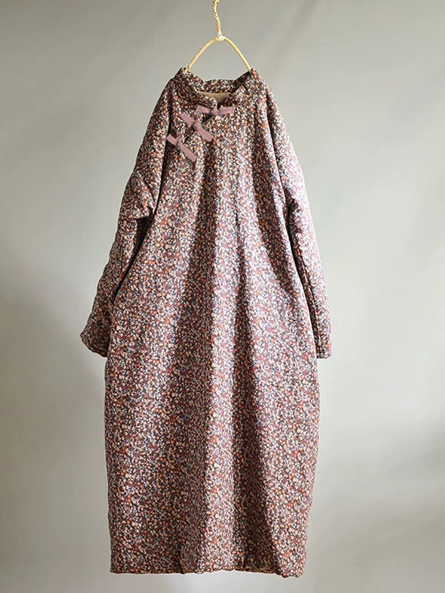 Plus Size Autumn Women Loose Floral Cotton Dress