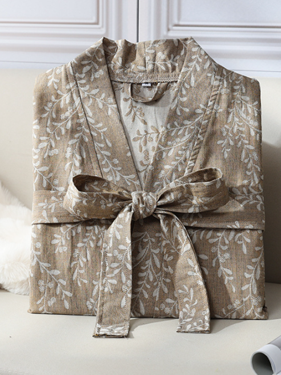 Retro Floral Single-Layer Gauze Jacquard Robe