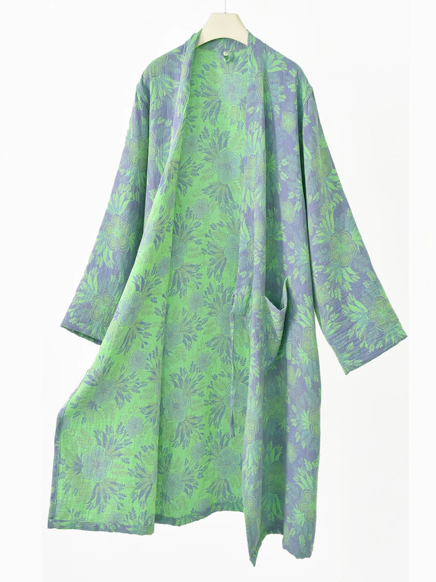 Women 100% Cotton Double-Layer Floral Jacquard Gauze Robe