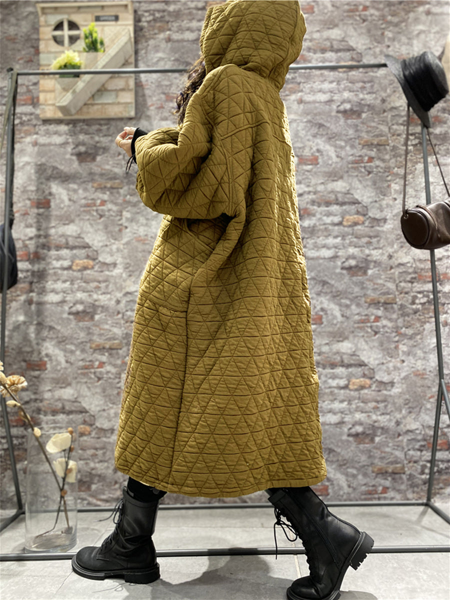 Plus Size Women Winter Quilted Padded Hooded Dress