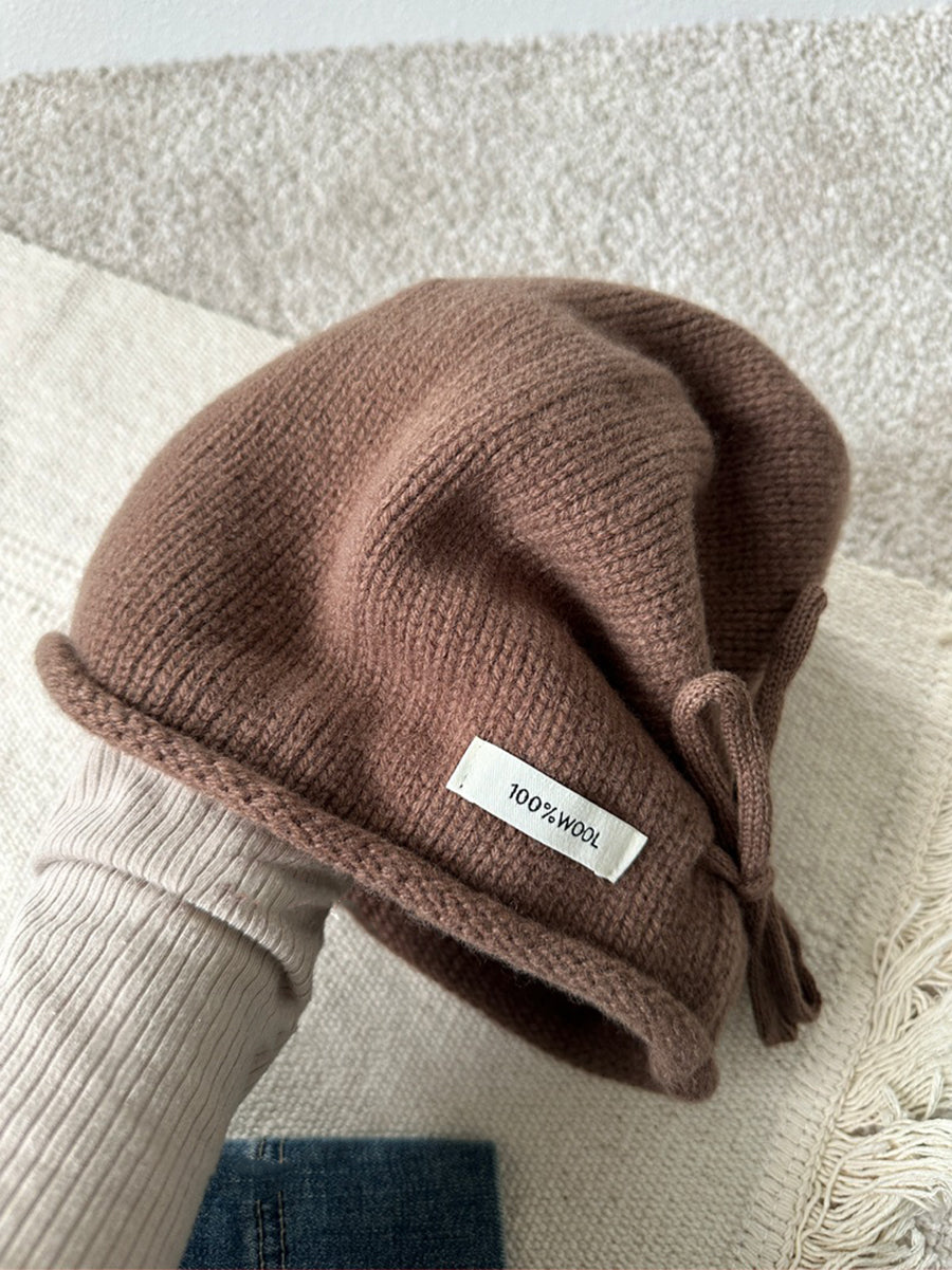 Women Winter Pure Color Rope Knitteed Hat