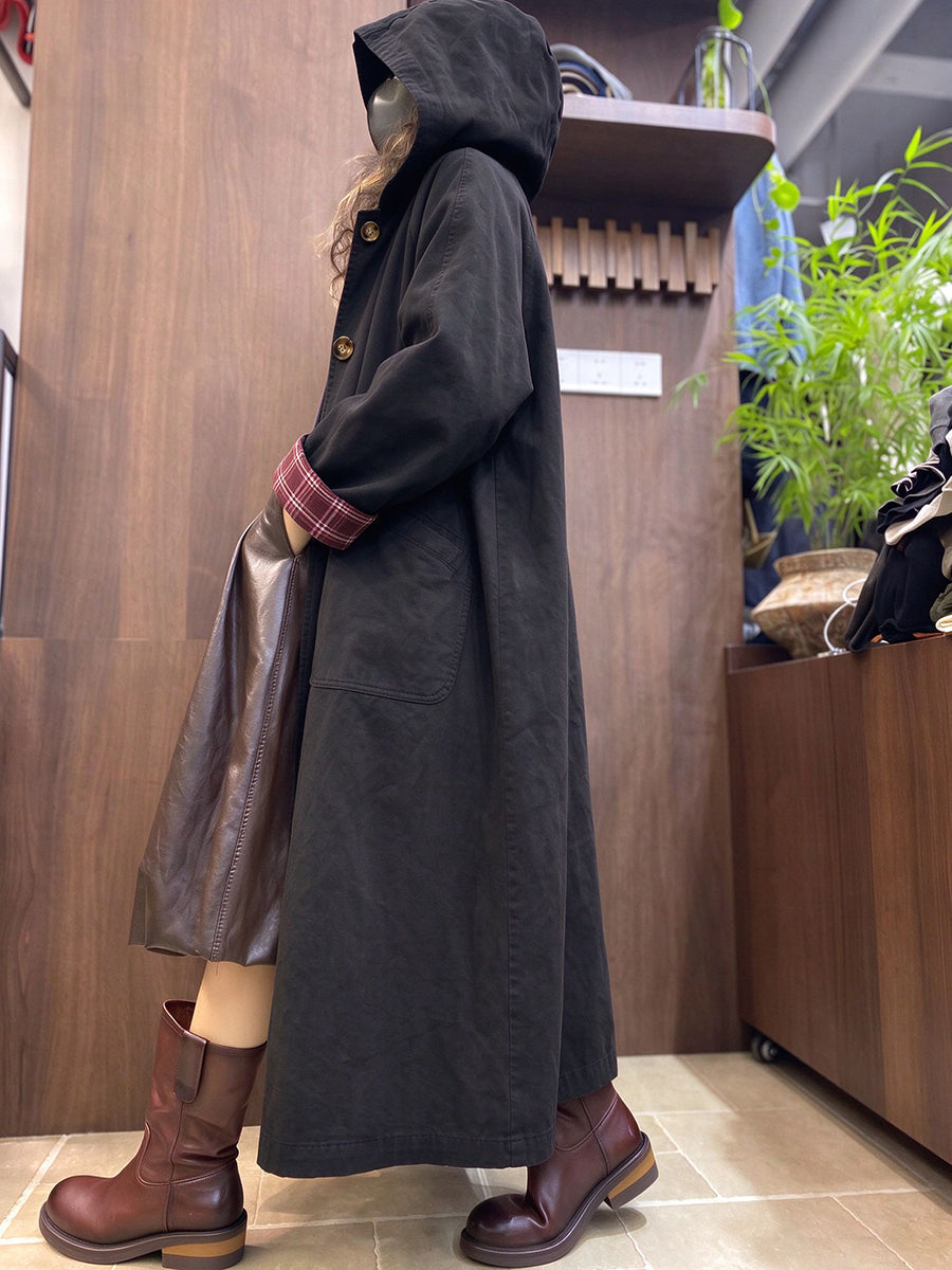 Plus Size Women Autumn Artistic 100% Cotton Hooded Coat
