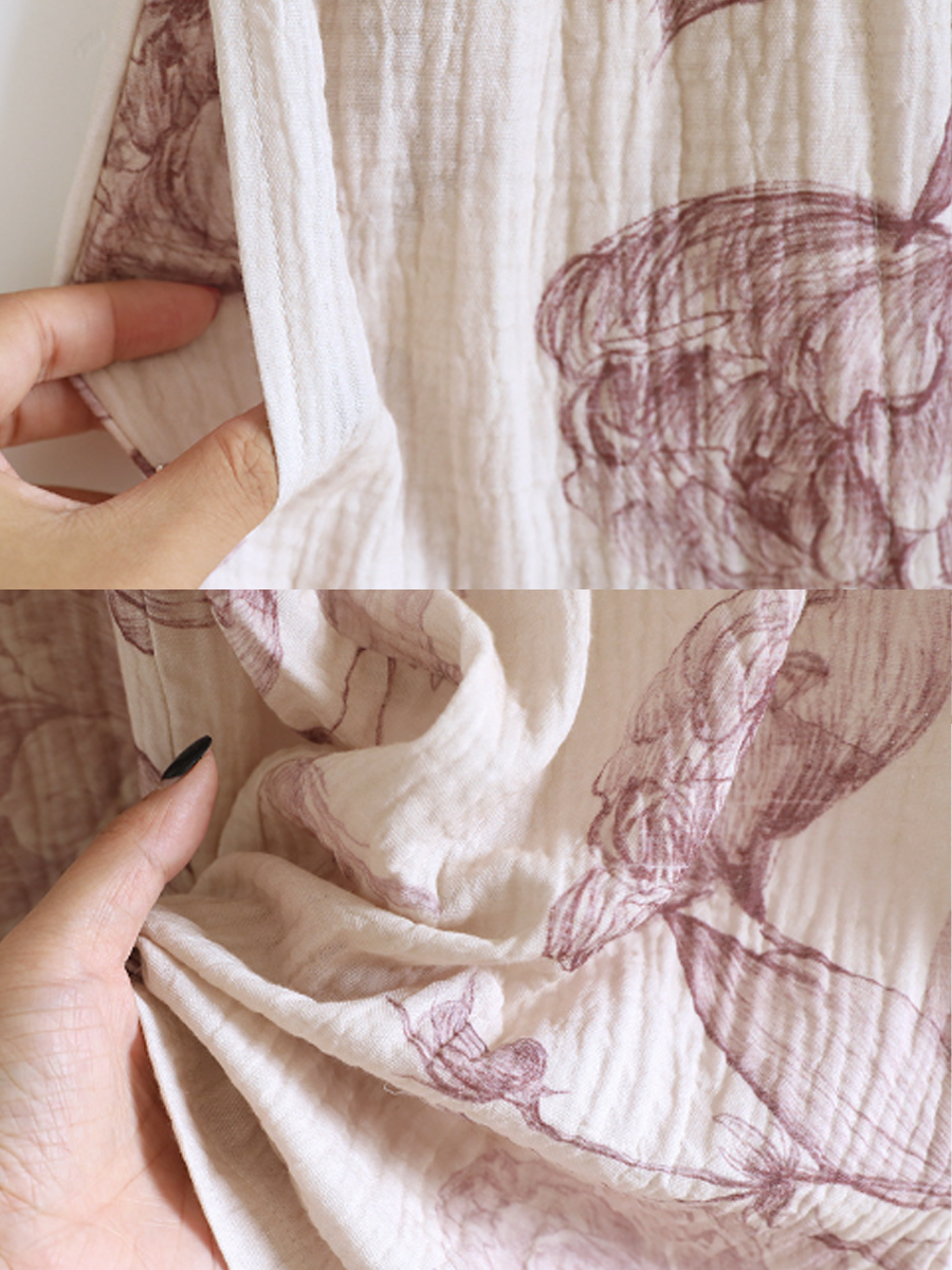 Women Vintage Floral Wrap-Front Pure Cotton Gauze Pajama Set