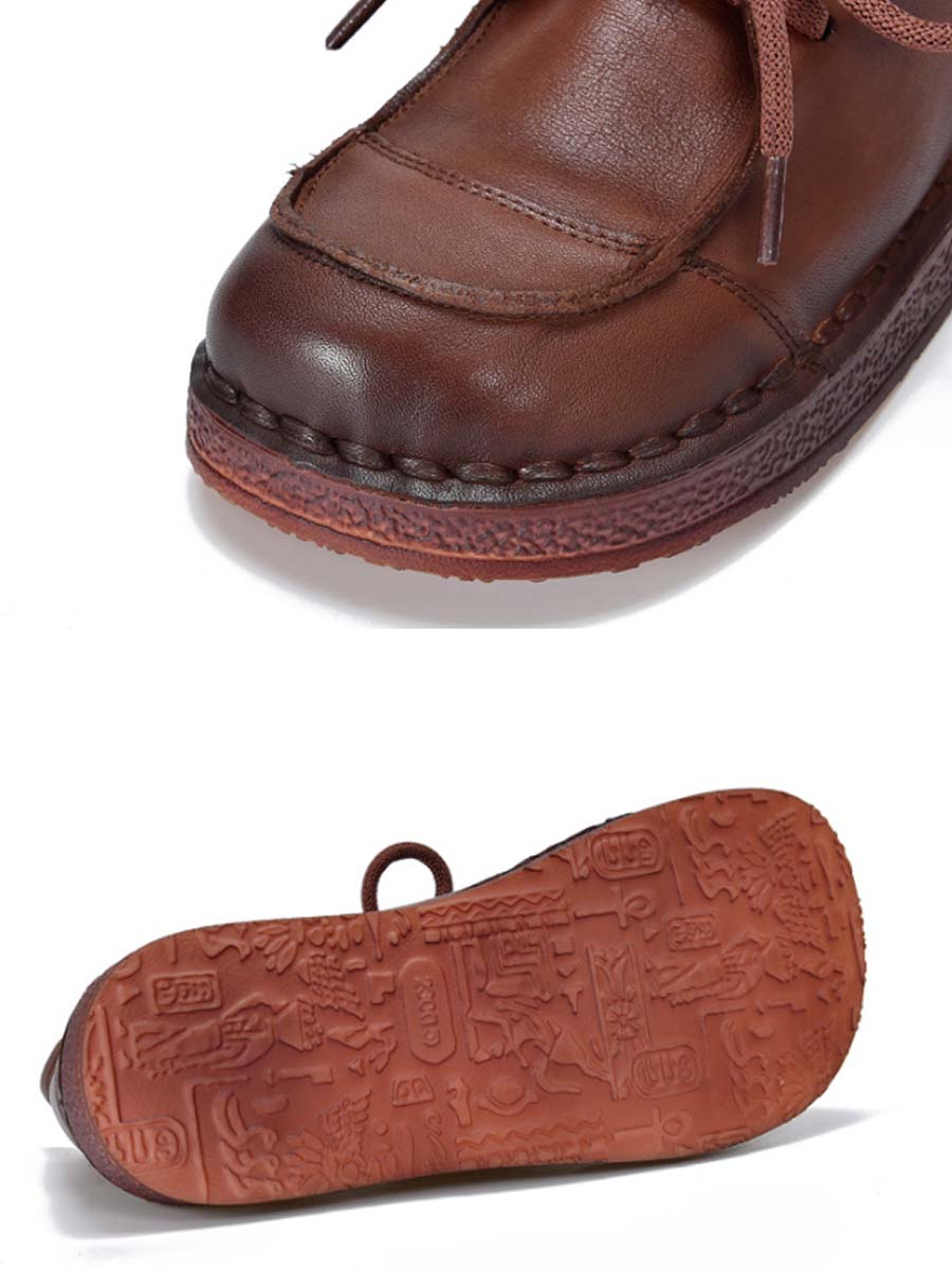 Women Autumn Vintage Soft Leather Mid Heel Shoes