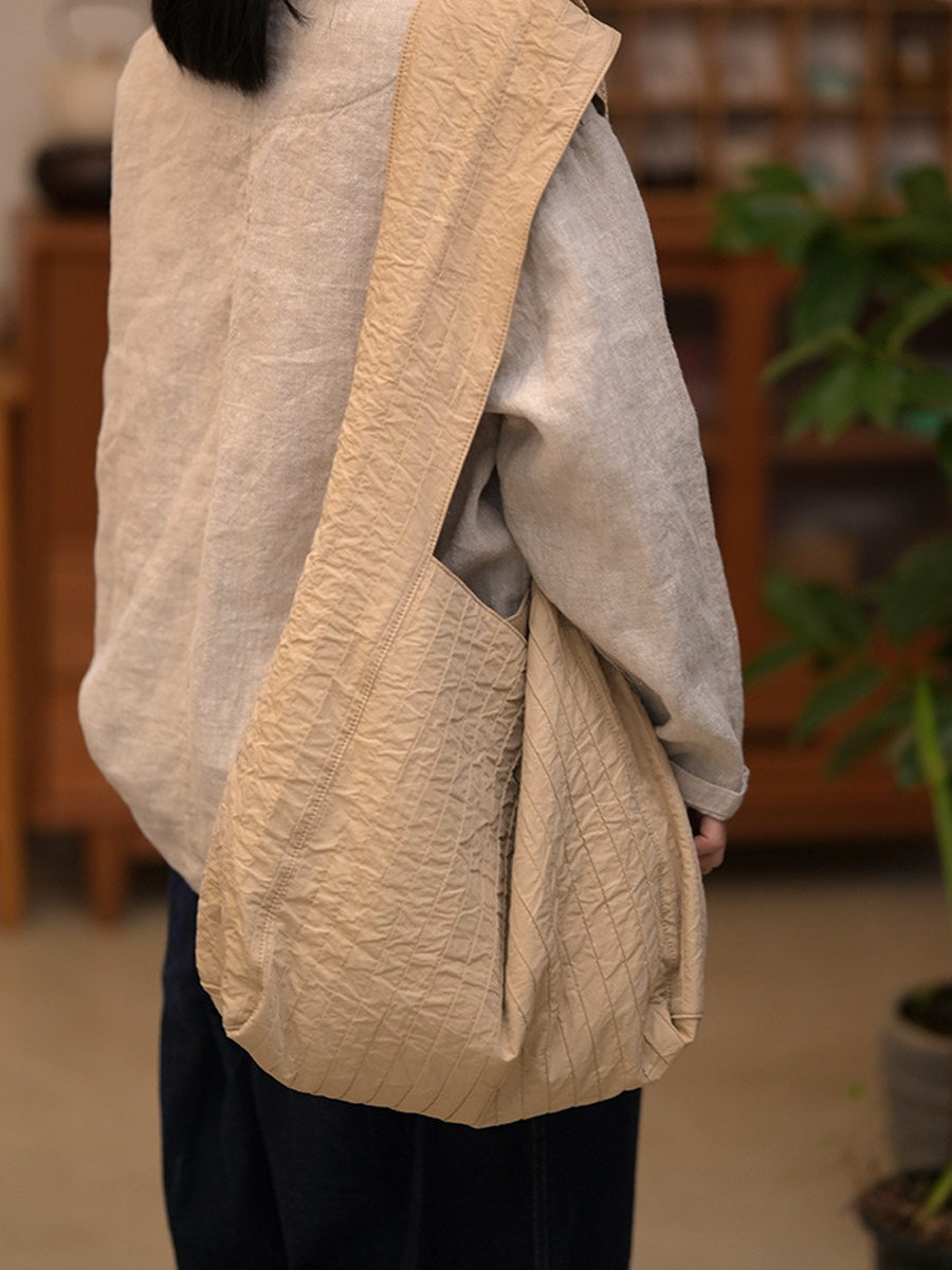 Artistic Crinkled Cotton Large Capacity Shoulder Bag