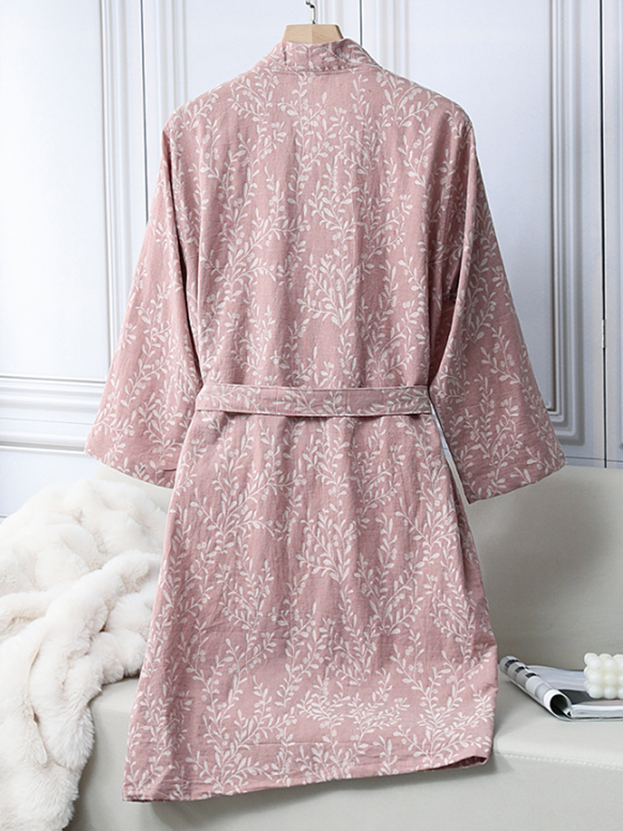 Retro Floral Single-Layer Gauze Jacquard Robe