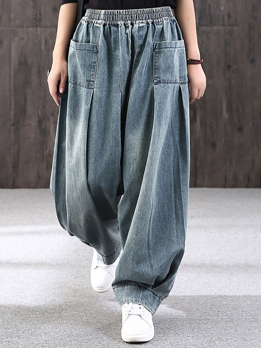 Plus Size - Simple Pure Color Loose Denim Jeans