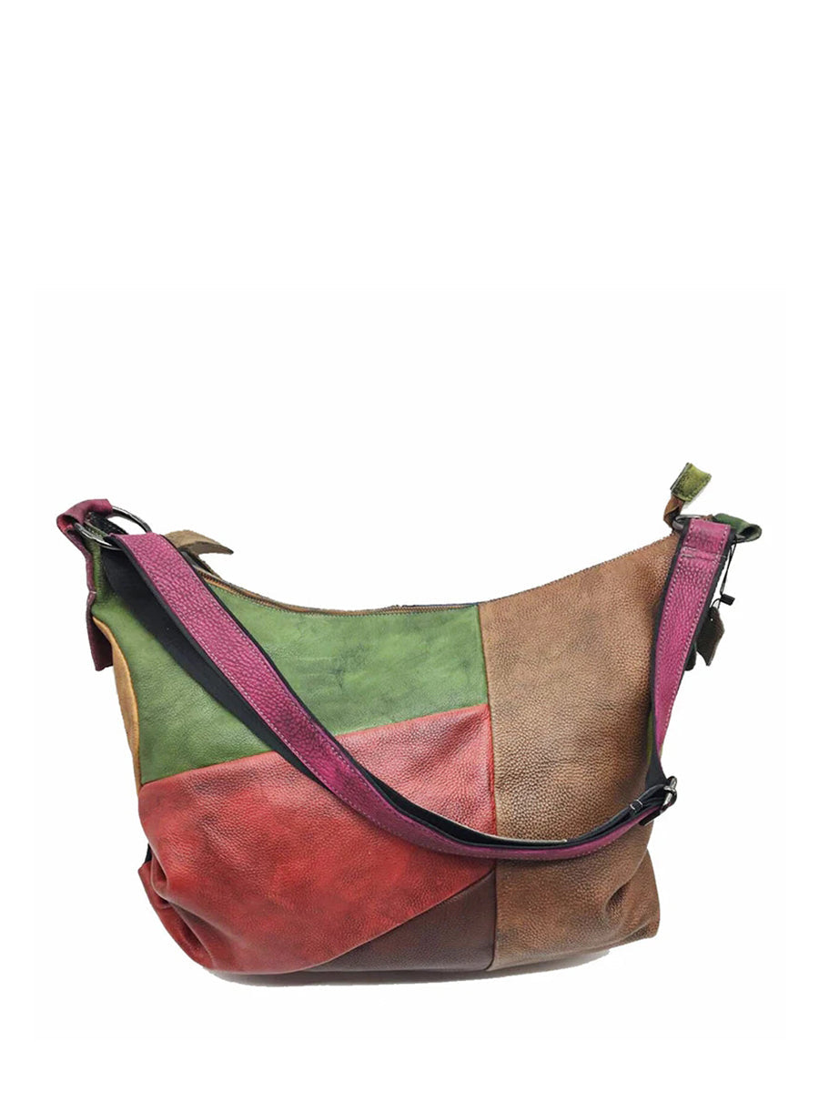 Retro Leather Crossbody Bag for Women - Contrast Color Shoulder Bag | Vintage Style Handbag with Cotton Lining