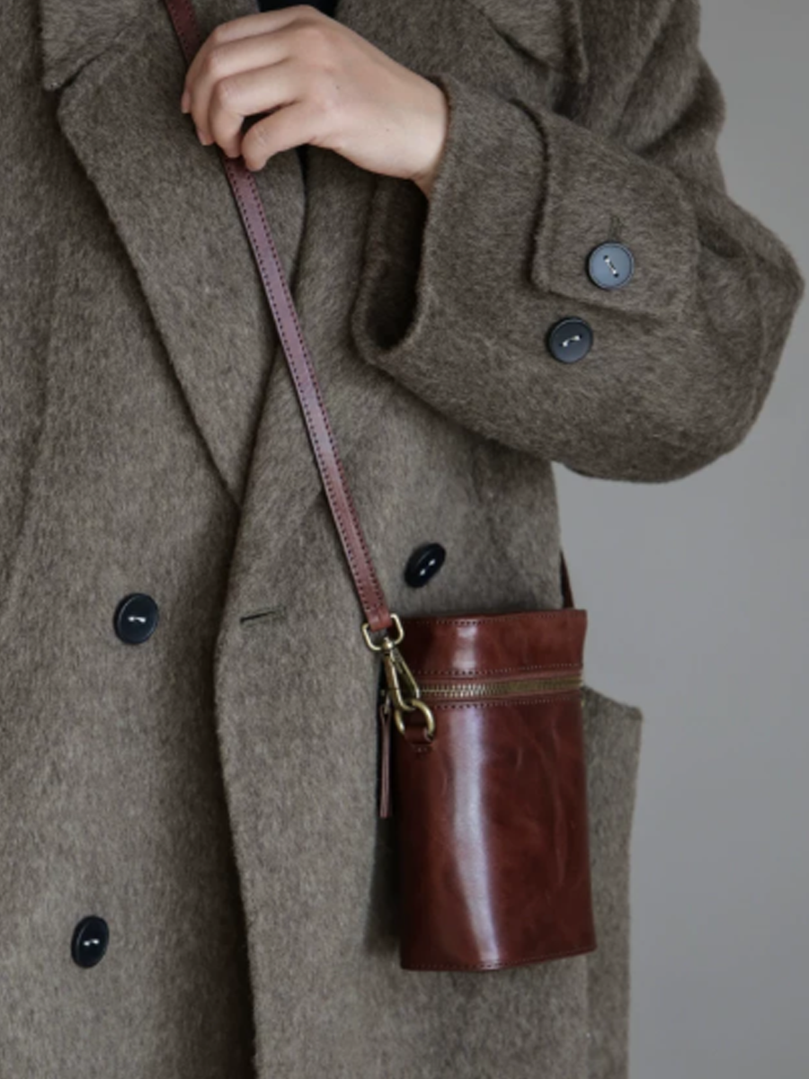 Vintage Leather Bucket Phone Bag