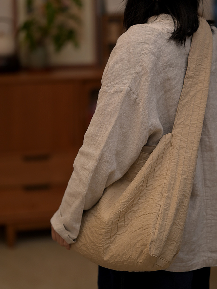 Artistic Crinkled Cotton Large Capacity Shoulder Bag