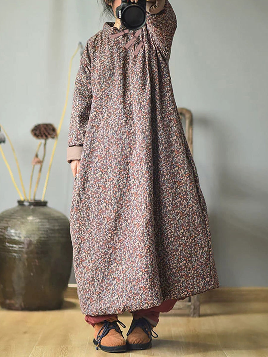 Plus Size Autumn Women Loose Floral Cotton Dress