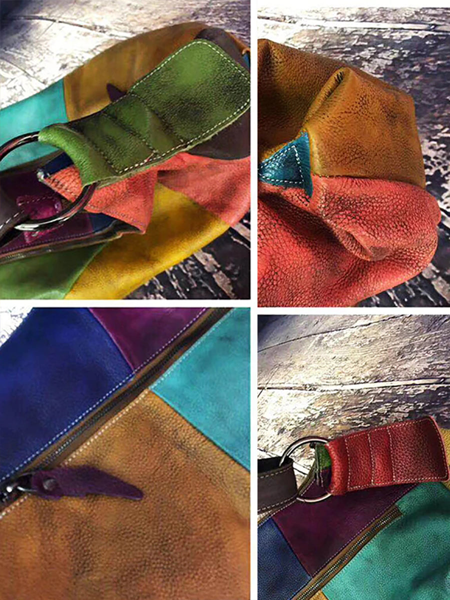 Retro Leather Crossbody Bag for Women - Contrast Color Shoulder Bag | Vintage Style Handbag with Cotton Lining