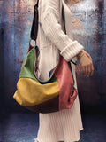 Retro Leather Crossbody Bag for Women - Contrast Color Shoulder Bag | Vintage Style Handbag with Cotton Lining
