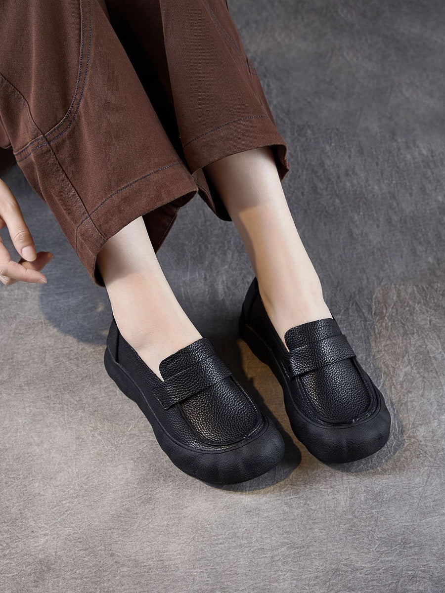 Women Retro Genuine Leather Mid-Heel Shoes