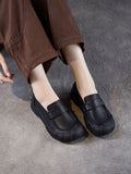 Women Retro Genuine Leather Mid-Heel Shoes