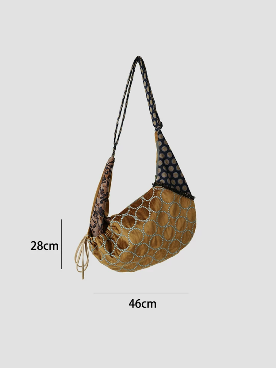 Vintage Embroidered Crescent Shoulder Bag