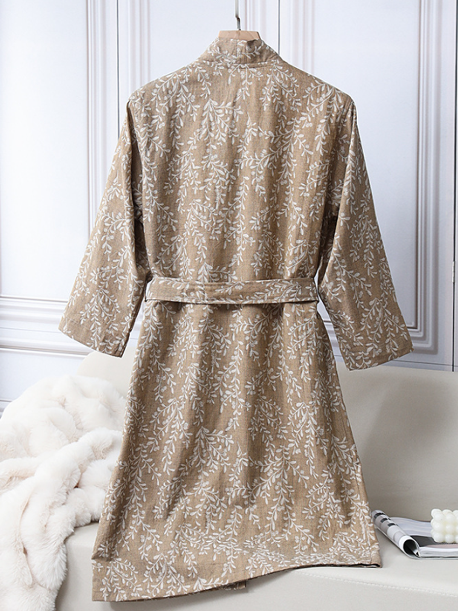 Retro Floral Single-Layer Gauze Jacquard Robe