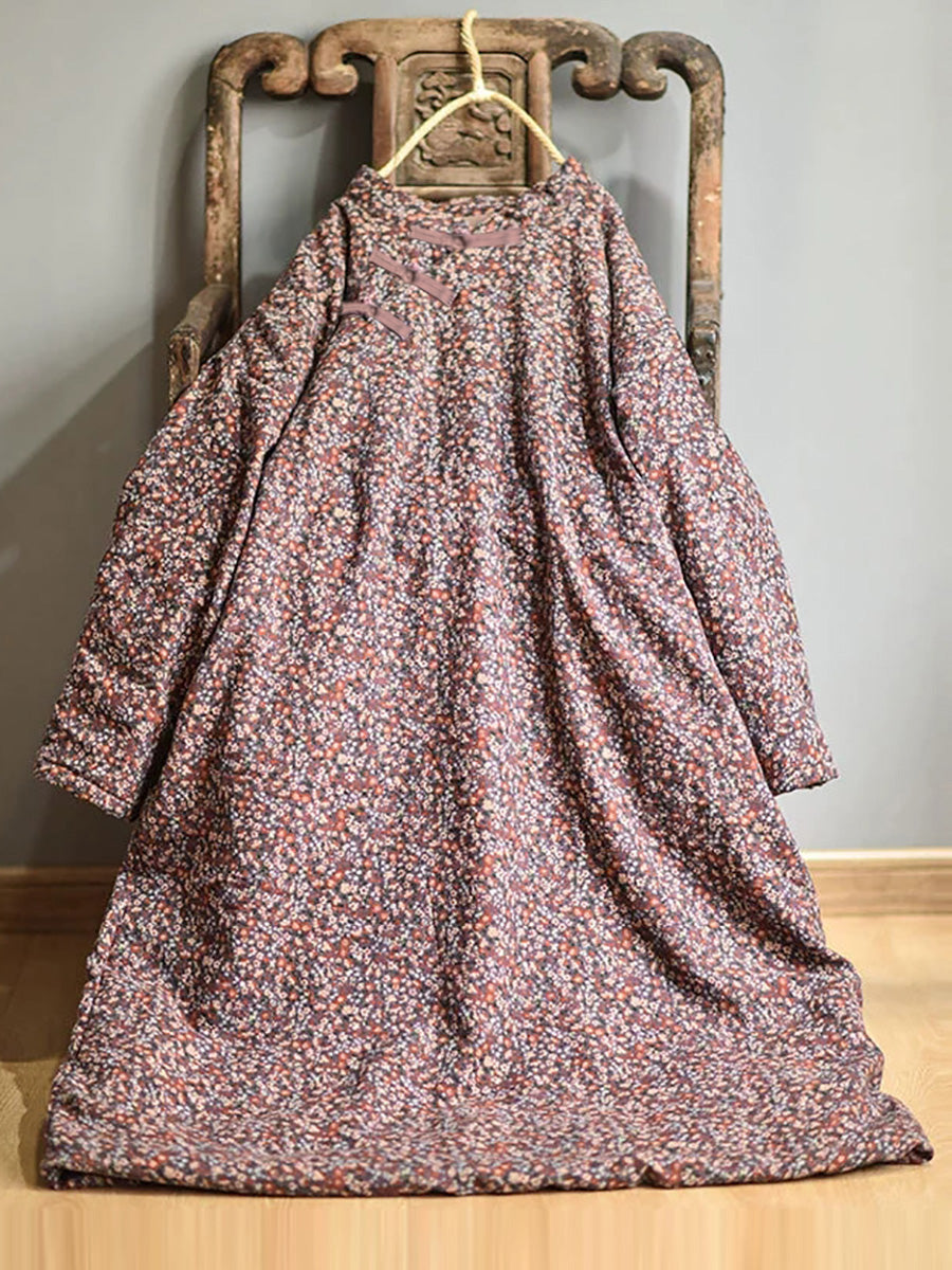 Plus Size Autumn Women Loose Floral Cotton Dress