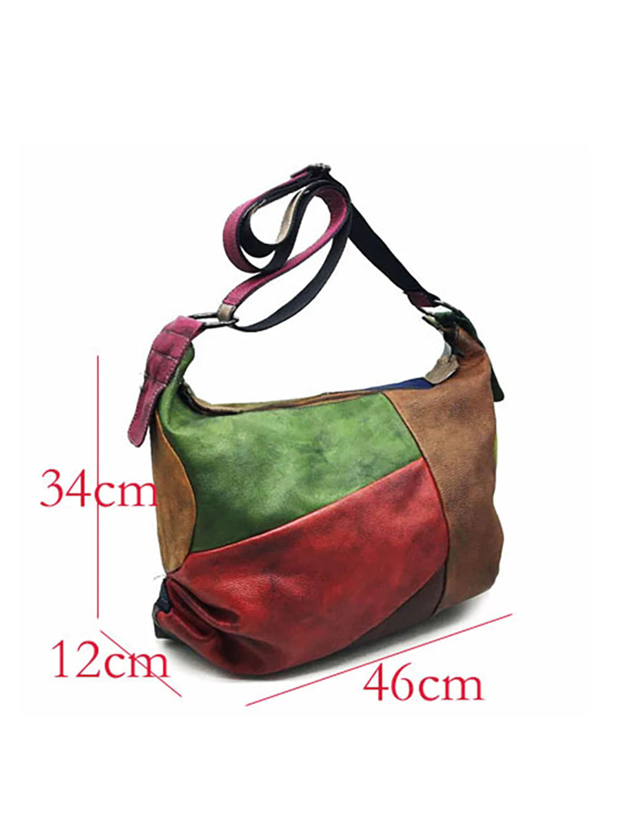 Retro Leather Crossbody Bag for Women - Contrast Color Shoulder Bag | Vintage Style Handbag with Cotton Lining
