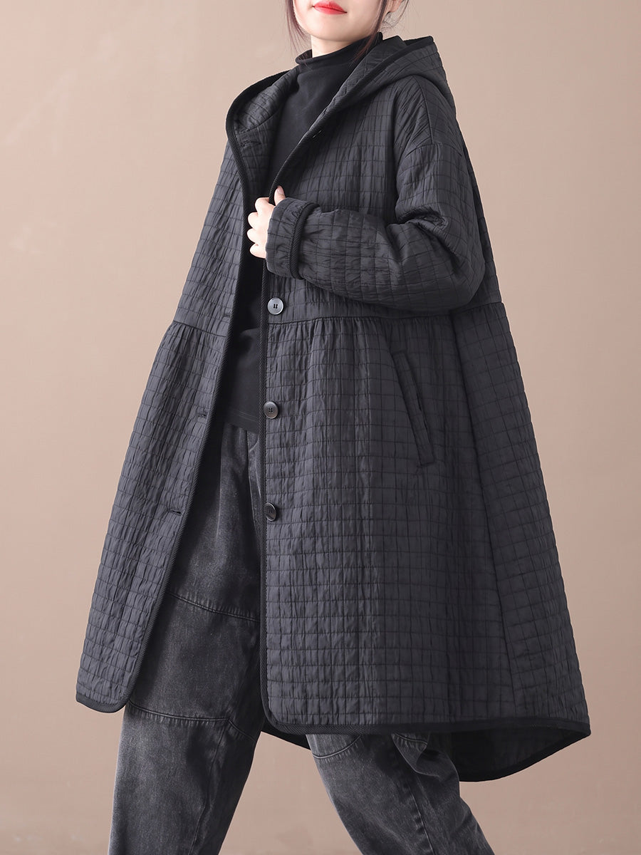 Plus Size Women Casual Minimalist Plaid Quilted Hooded Coat