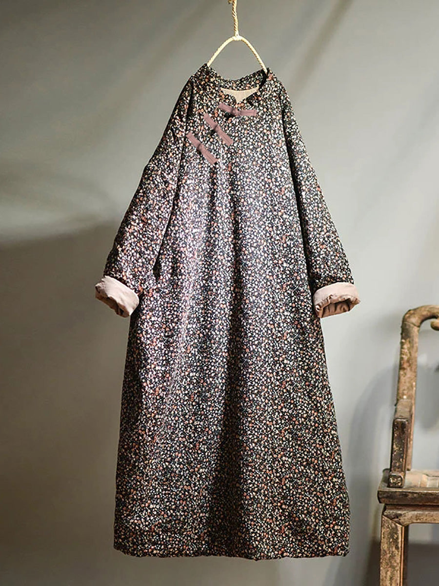 Plus Size Autumn Women Loose Floral Cotton Dress