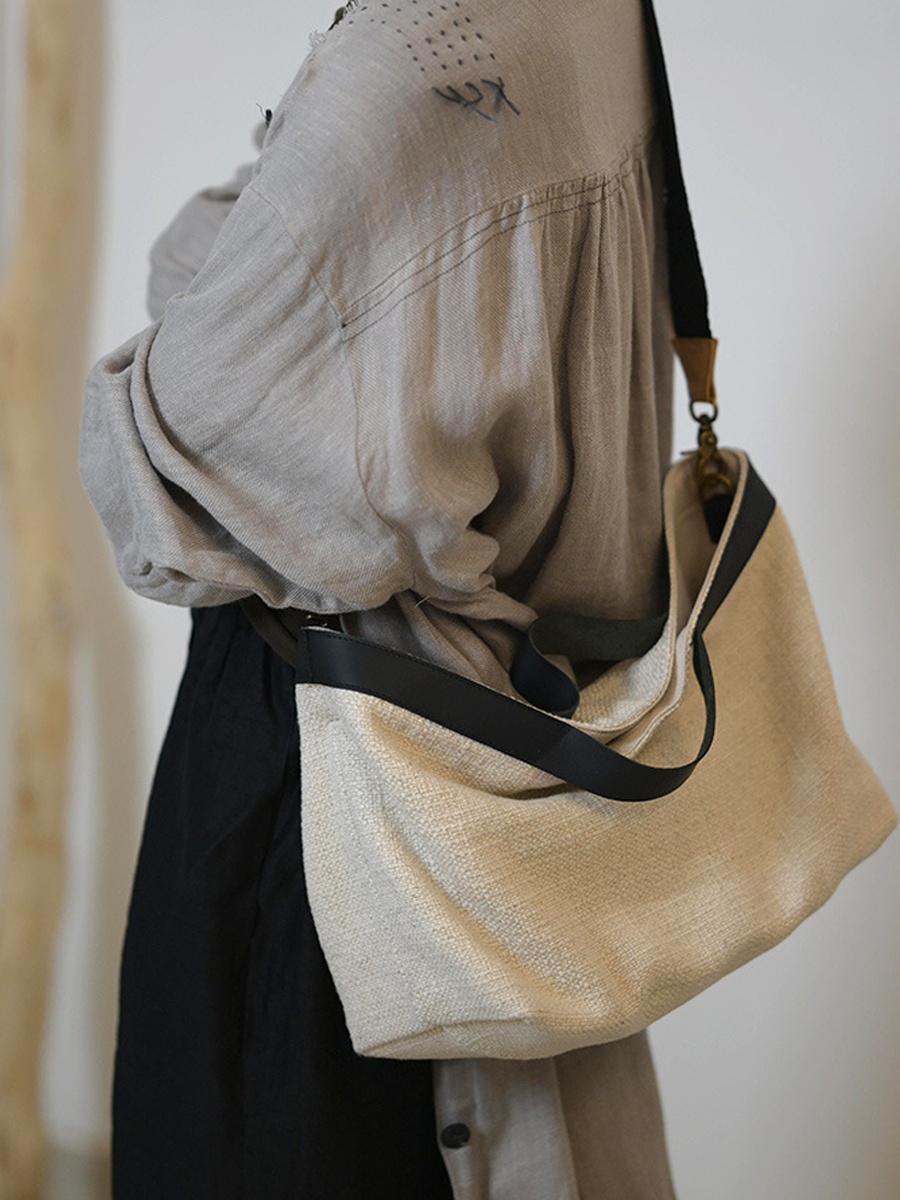 Artistic Cotton-Linen Large Capacity Tote/ Crossbody Bag