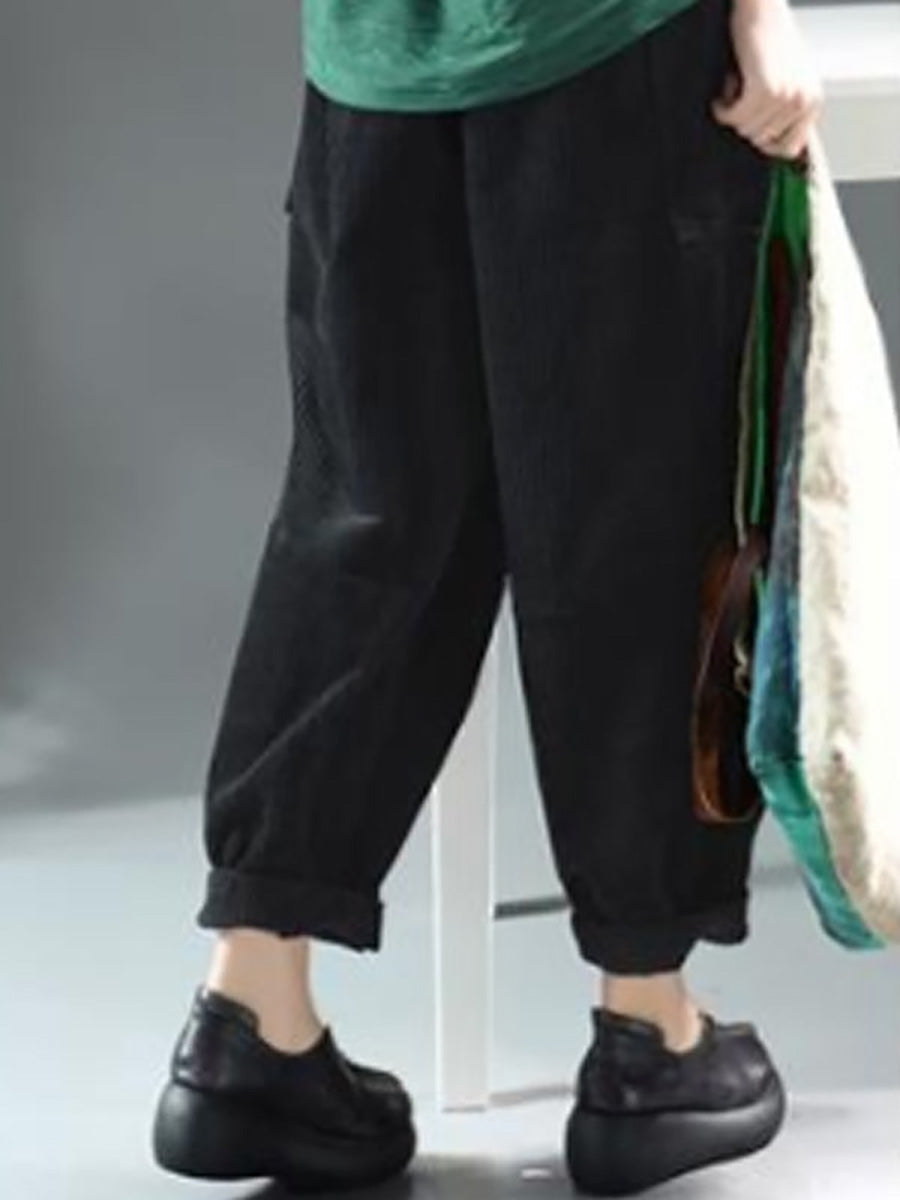 Plus Size Spring Retro Corduroy Solid Color Harem Pants