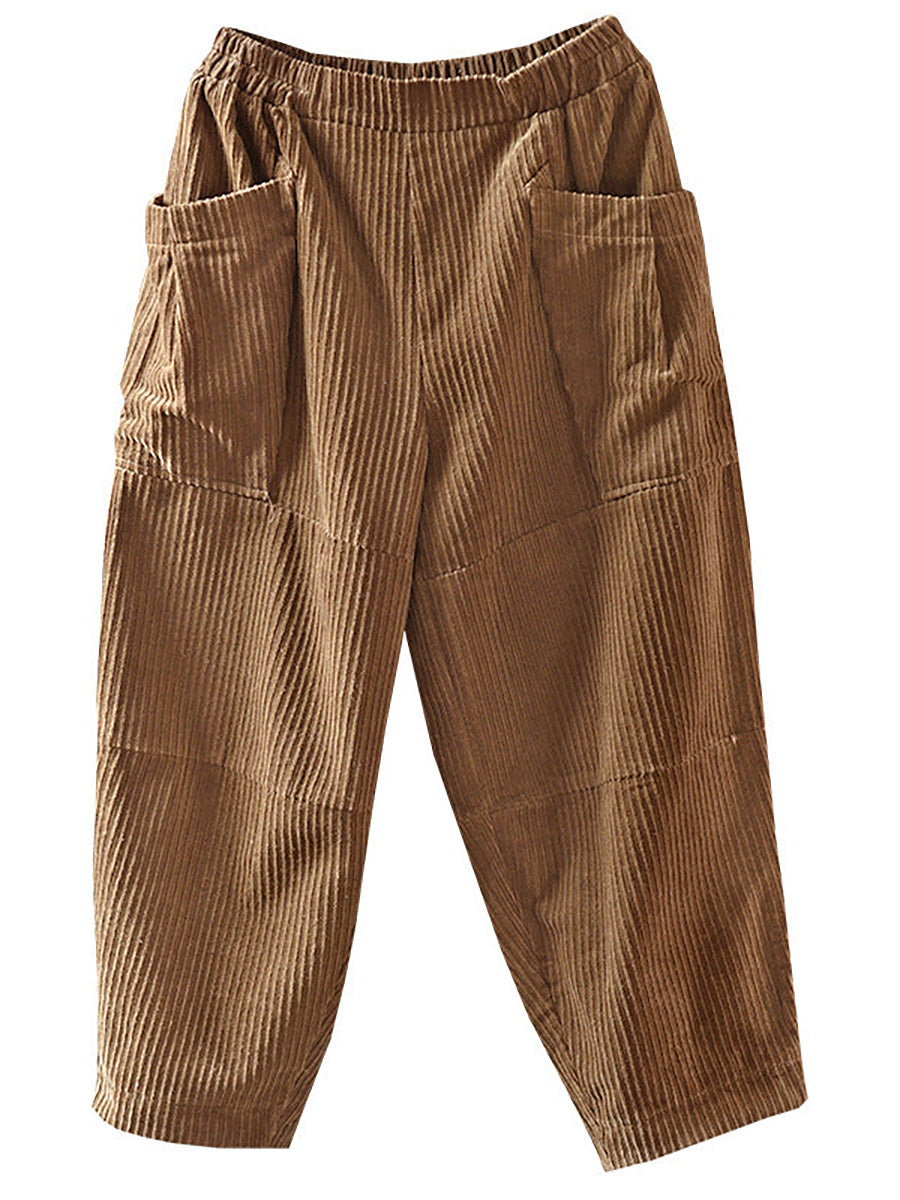Plus Size Spring Retro Corduroy Solid Color Harem Pants