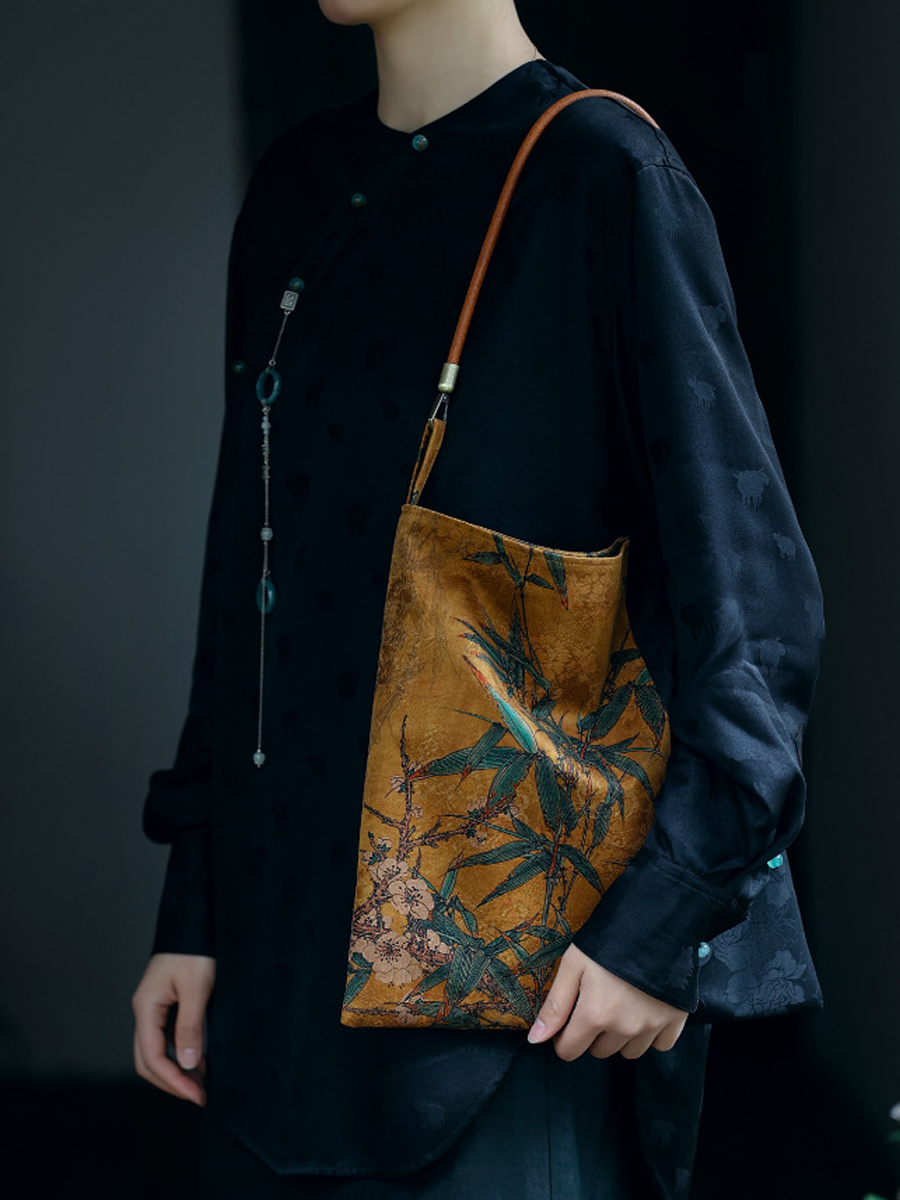 Retro Artsy Turmeric Flower Gambiered Gauze Shoulder Bag