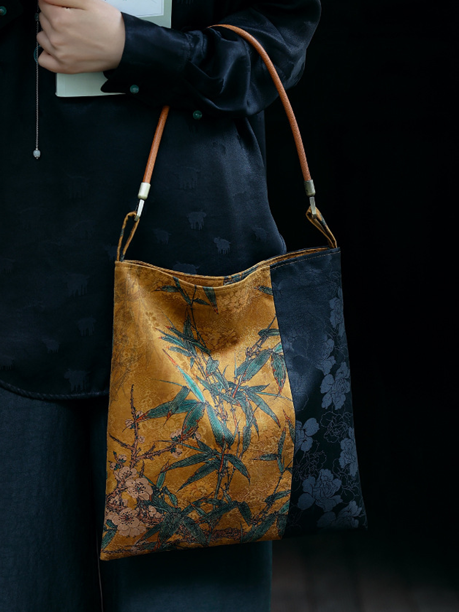 Retro Artsy Turmeric Flower Gambiered Gauze Shoulder Bag