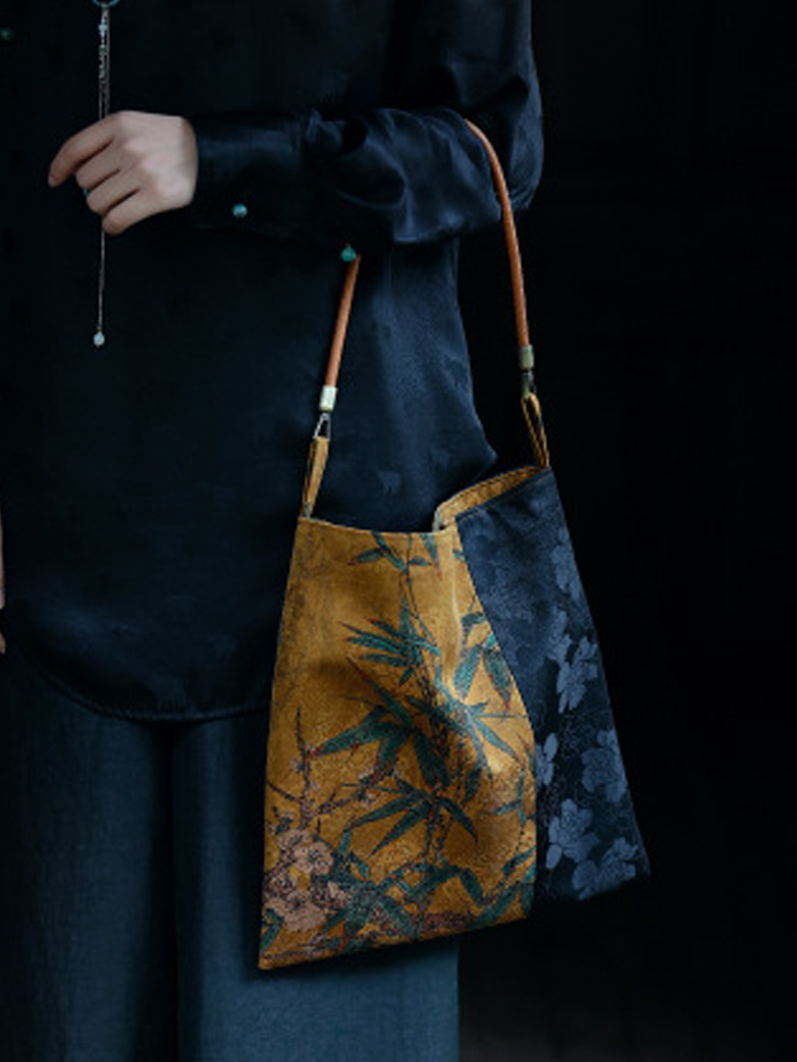 Retro Artsy Turmeric Flower Gambiered Gauze Shoulder Bag