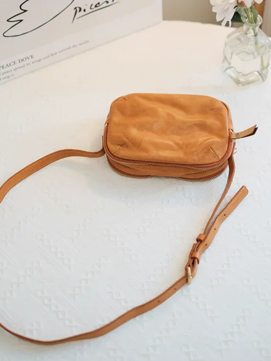 Vintage Leather Cloud Cube Crossbody Bag